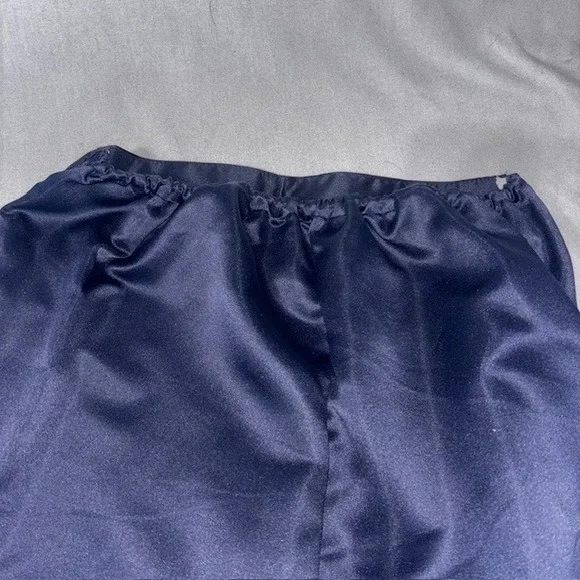 Vintage Made in Japan Floral Kimono Pajama Set Blue Navy Satin Loungewear Medium - Picture 7 of 8